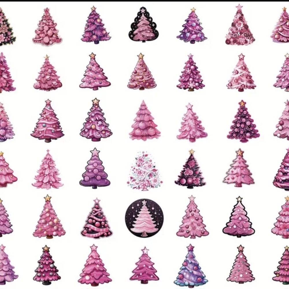 Festive Pink Christmas Tree Sticker Collection 50 Count - Picture 4 of 6